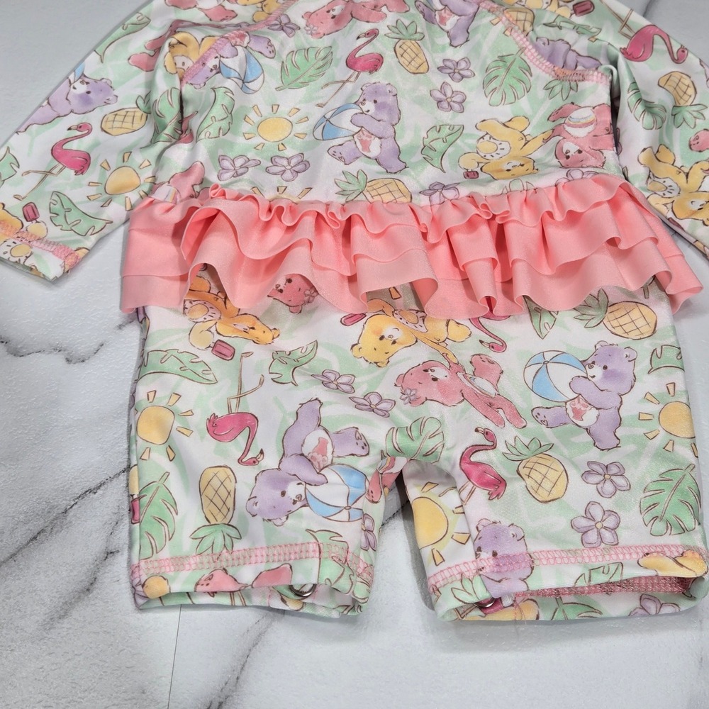 Care Bears Swimsuit Girls 0/3M Tropical Ruffle Long Sleeve Rash Guard - Picture 9 of 11